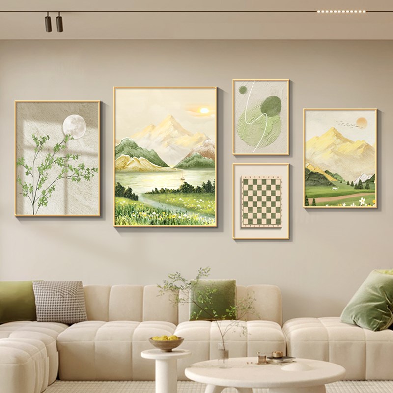 日照金山客厅g装饰画简约山水风景画沙发背景墙挂画小清新组合壁图片