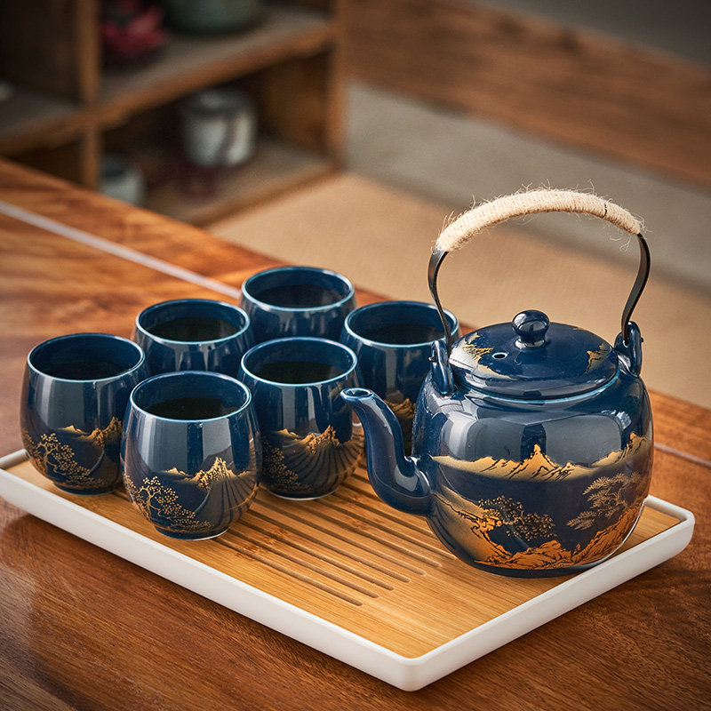 黑釉功夫茶具大号复古霁兰办公室泡茶壶茶杯提梁