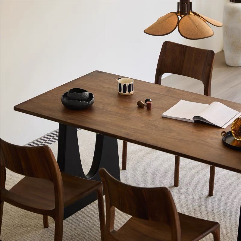 北美黑胡桃木餐桌全实木中古风侘寂风餐桌长方形家用原木书桌茶桌