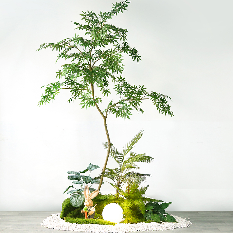 仿真绿色植物室内楼梯下造景空间转角盆栽假树仿真树景观植物造景