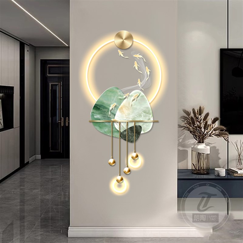 石来运转客厅电视背景墙格栅挂画 画高档立体LED壁灯玄关走廊装饰图片