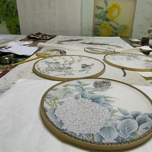 直径27mM绘画 工笔绘画 空白真丝熟绢挂扇 团扇