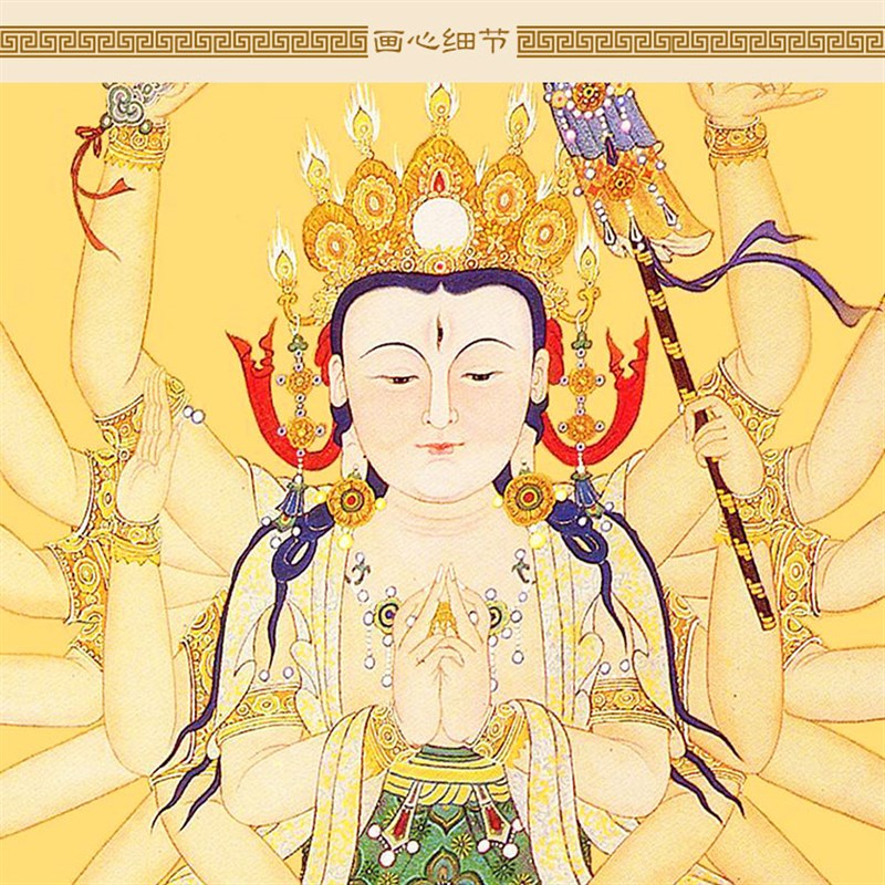准提佛母菩萨画像挂画 佛堂书房装饰画 丝绸画卷轴画