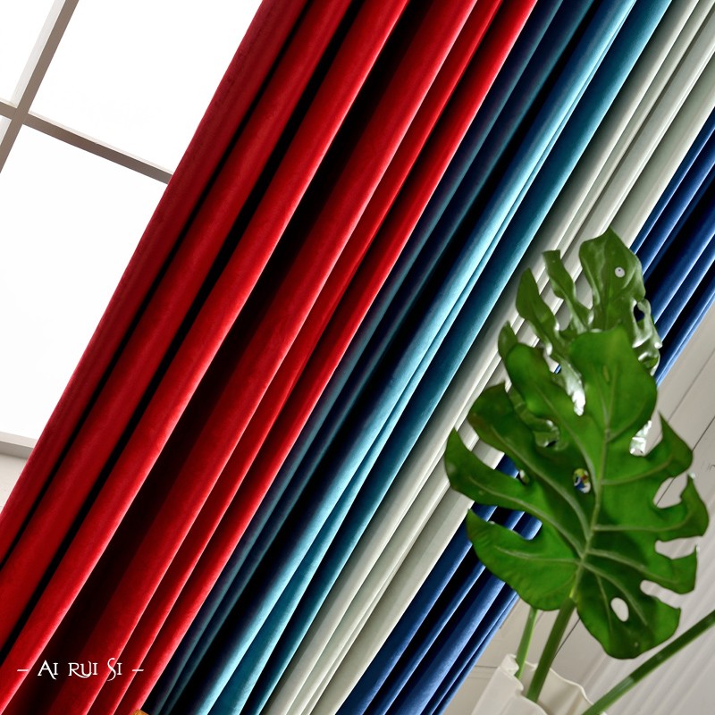 现代简约纯色绒布窗帘成品丝绒遮光客厅卧室欧式窗纱落地窗飘窗帘