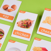 英语闪卡食物单词卡片张宝宝启蒙认知早教彩图塑封防水卡片儿童学