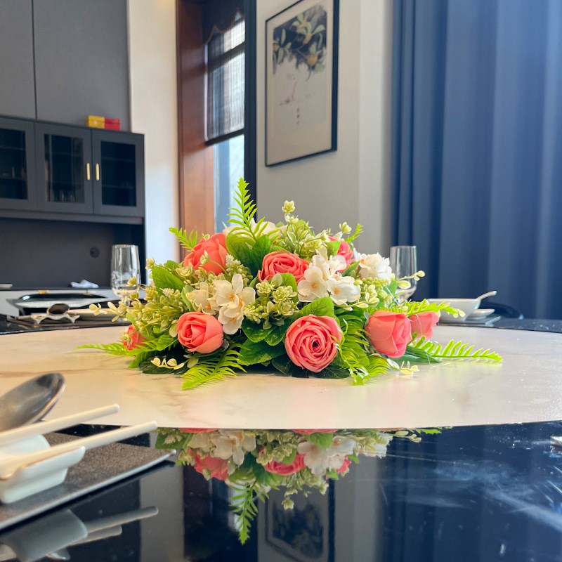 酒店饭店餐桌花假花仿真花桌面摆件桌花装饰花大圆桌转盘中间摆花