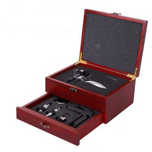 甄选现货抽屉皮盒酒具套装 合金开酒器8件套 木盒包装 兔型开器套装