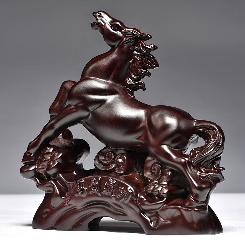 黑檀木马摆件红木马摆件工艺品实木雕刻木质马到成功客厅饰品家居