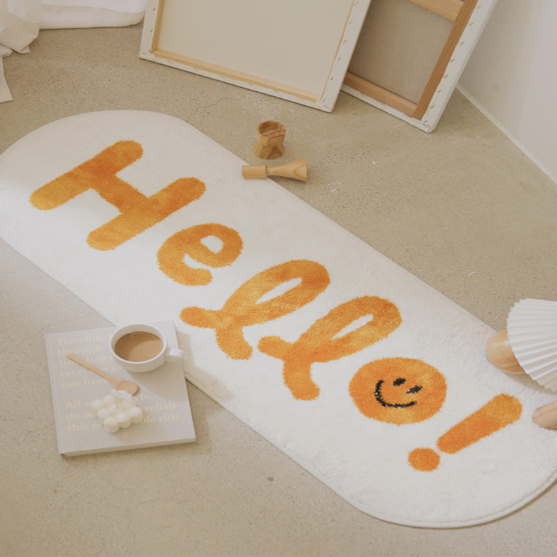 卡通黄色笑脸可爱儿童房床边地毯防滑吸水卫生间地垫椭圆形毛毯