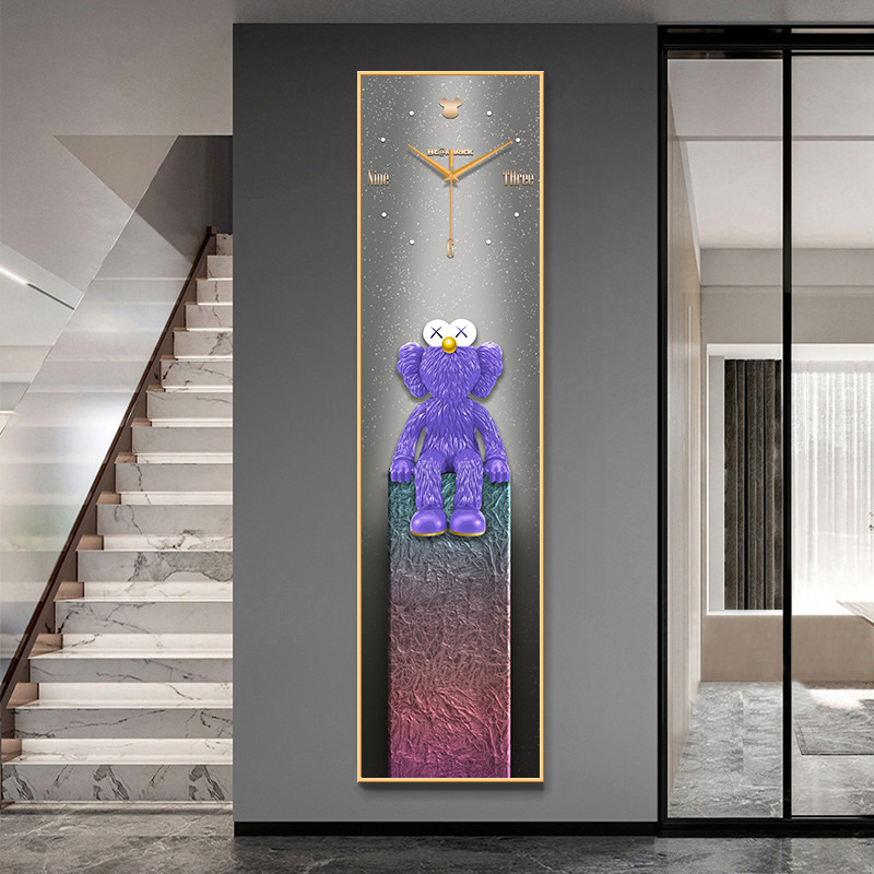 潮流卡通kaws玄关装饰画钟表挂钟客厅走廊过道挂画艺术时钟高级感