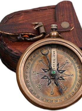 欧式复古黄铜指南针怀旧便携式指北针迷你望远镜书房软装