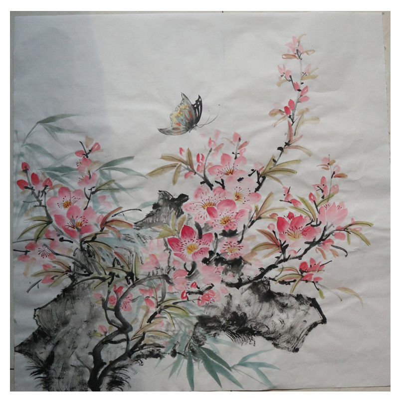 桃花图国画纯手绘无框无款可提字三尺方斗玄关客厅餐厅中式装饰画图片