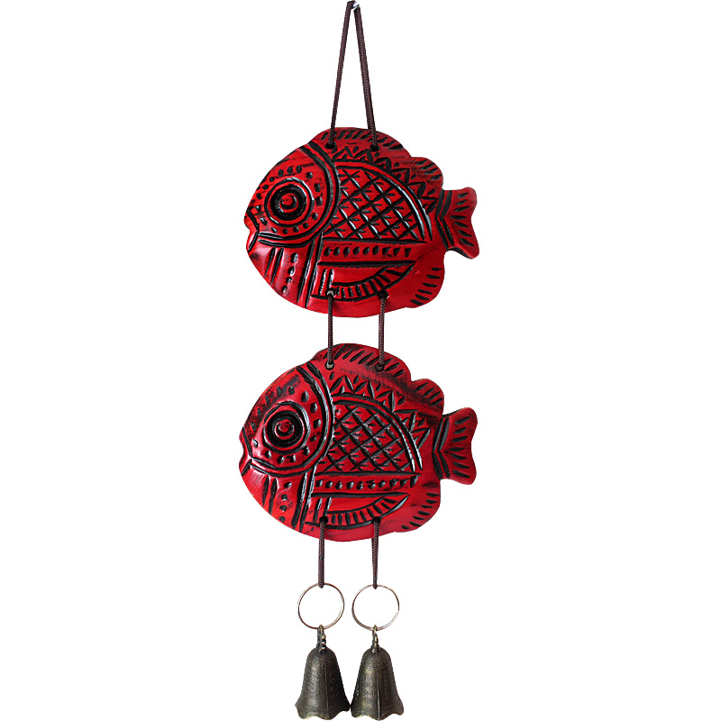 墙上装饰品中式过道门上装饰小挂件实木鱼复古玄关餐厅墙壁壁挂