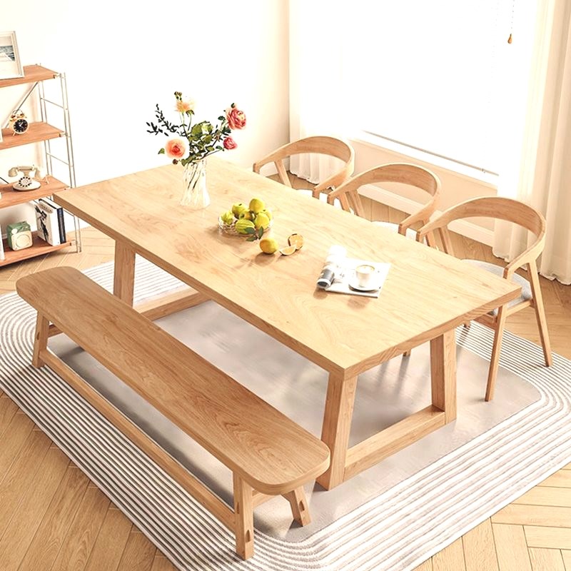 沐铂风全实木餐桌长方形松木饭桌家用小户型餐桌书桌一体客厅