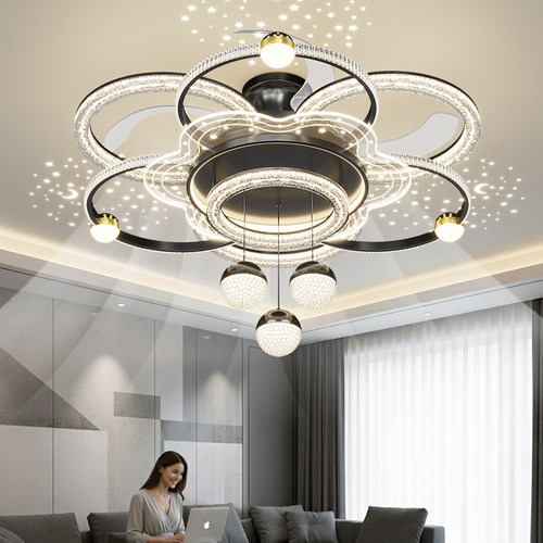 轻奢客厅智能语音圆形风扇灯