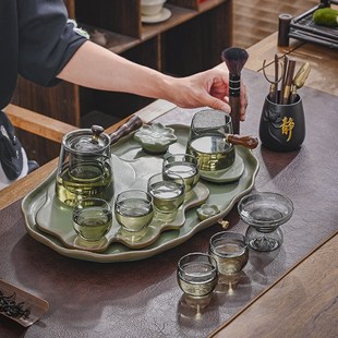 2024新款 玻璃茶具套装 家用办公室轻奢高档功夫泡茶具创意陶瓷茶盘