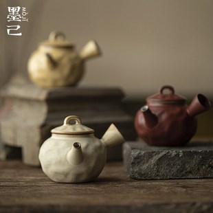 粗陶侧把茶壶家用侘寂风功夫茶具泡茶侧把壶仿古做旧茶壶 墨己日式