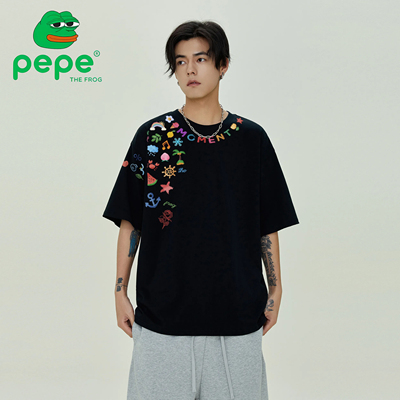 美式复古卡通涂鸦印花纯棉短袖