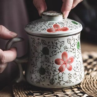 茶水分离过滤茶杯陶瓷杯子带盖杯马克杯家用喝水大容量水杯咖啡杯