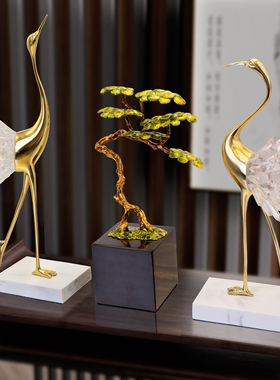 新中式珐琅彩f迎客松鹤工艺品摆件客厅玄关酒柜电视柜办公室装饰