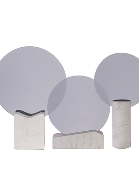 样板间透明圆形玻璃工艺品摆件大理石玄关O创意新中式装饰摆设