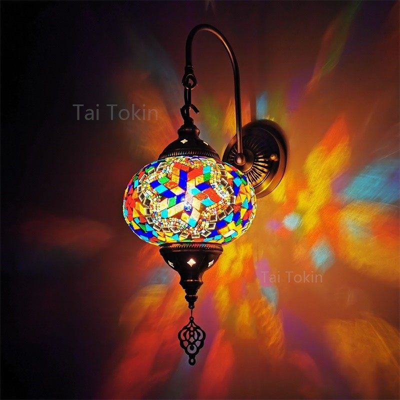 欧式复古浪漫异域古典手工电视墙过道酒吧T咖啡厅玻璃装饰壁灯