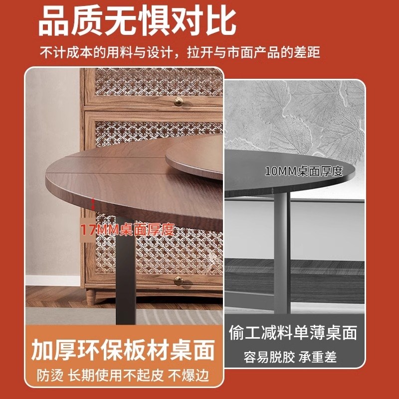 折叠餐桌桌子家用折叠桌圆桌出租房饭桌新型多功能餐桌隐形可折叠