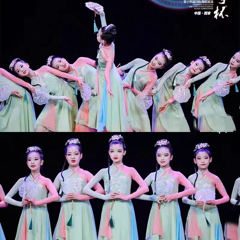 儿童古典舞演出服淡妆浓抹总相宜舞蹈服装莲鼓越歌行秧歌服扇子舞