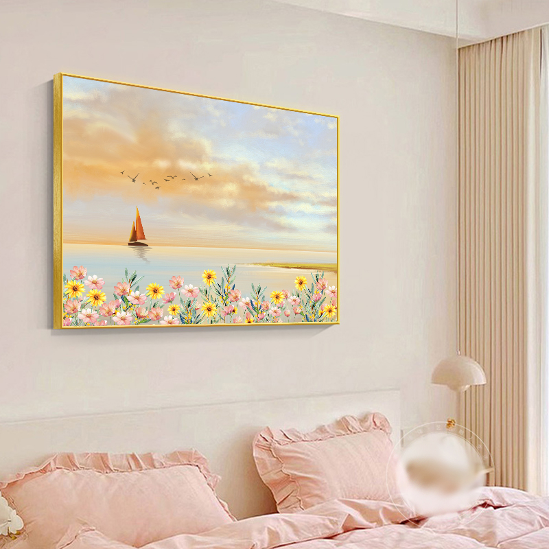 北欧卧室装饰画肌理奶油风花卉床头挂画客厅主卧房间风景背景墙壁图片