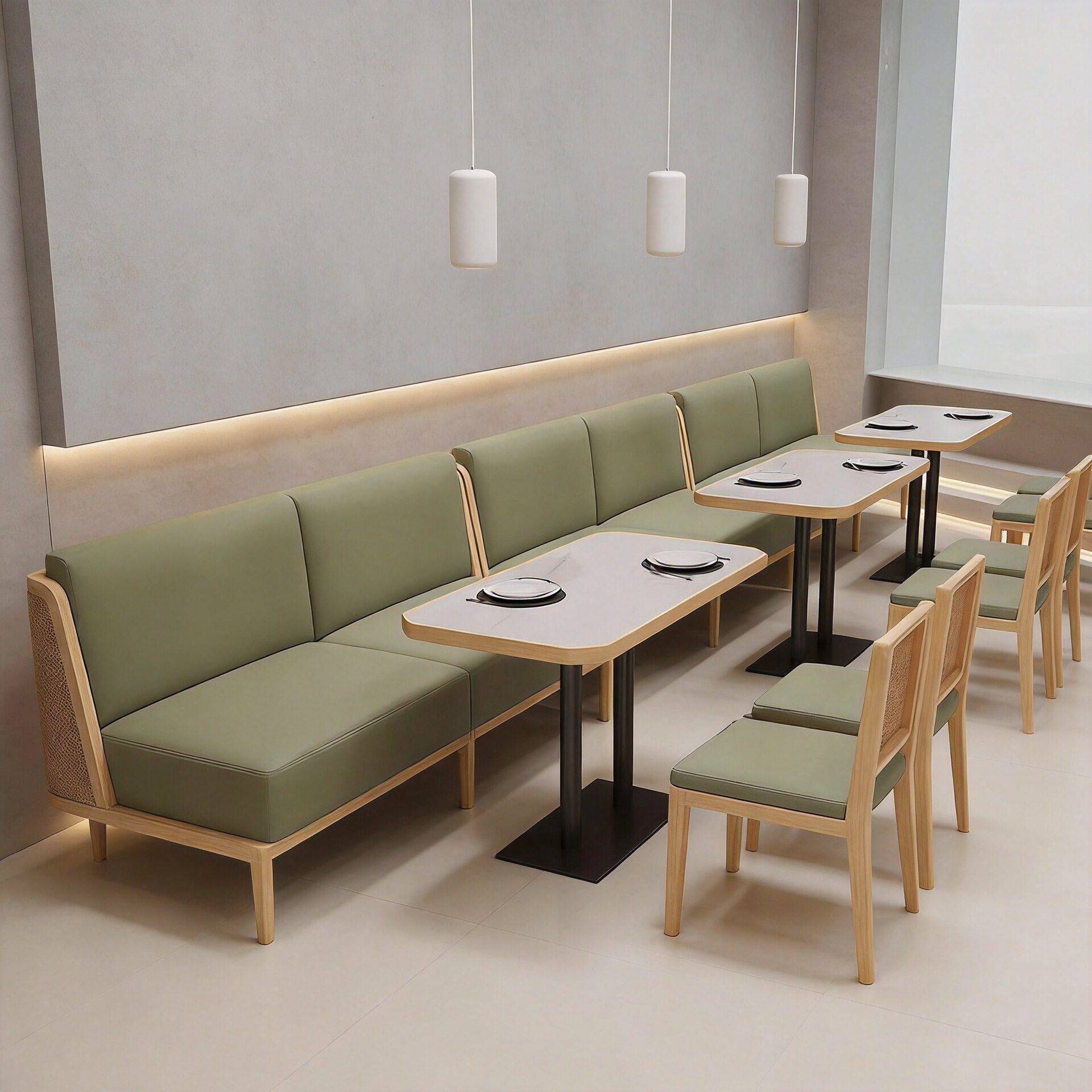 现简约餐厅桌椅奶茶店甜品店卡座沙发实木餐椅防污防渗透餐桌椅