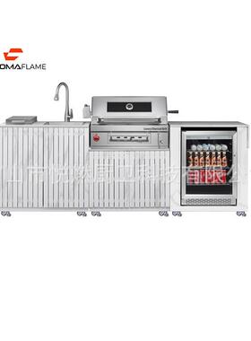 CB-2欧美高端304不锈钢户外庭院厨房模块：碳烤炉、储物柜及水槽