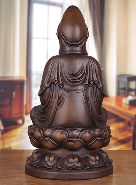 实木雕观音摆件大号黑檀木质坐莲观世音菩萨神像家用供奉观音佛像