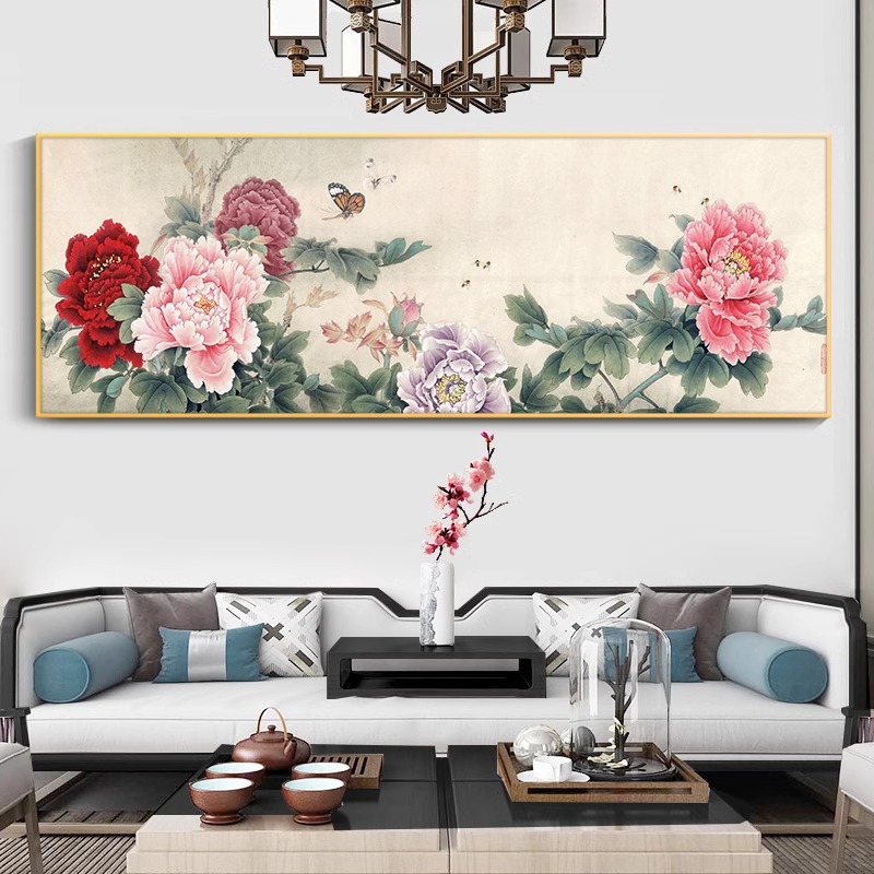 中式牡丹花开富贵diy数字油画自己涂高级感客厅装饰画手工丙烯画图片