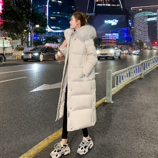 韩版 长款 时尚 羽绒服女2022年新款 过膝貉子大毛W领超长加长加 冬季
