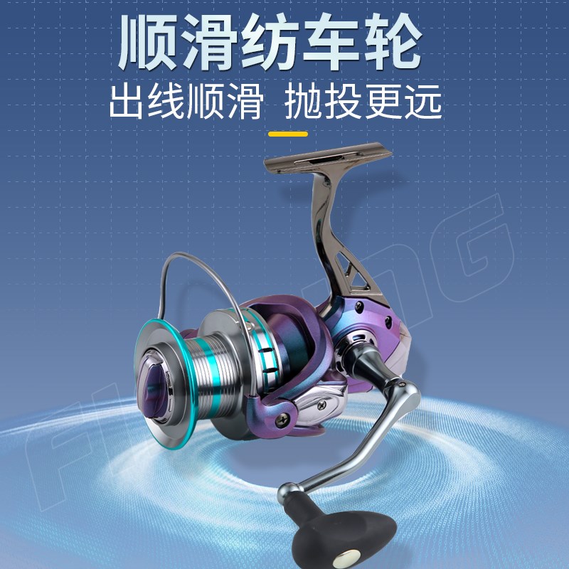 炫彩全金属不锈钢纺车轮鱼线轮防海水大斜H口远投12000渔轮金属轮