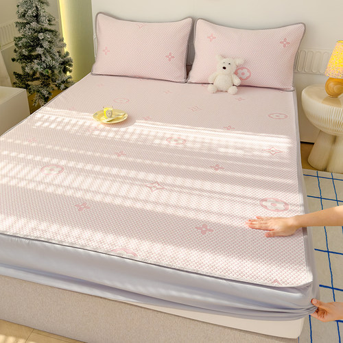 2024新款凉豆豆床笠款凉席三件套冰丝席可折叠全包空调软席罩家用