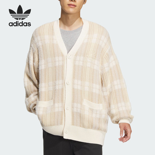 Adidas/阿迪达斯官方正品三叶草男士针织保暖条纹休闲外套JC6846