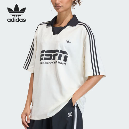 Adidas/阿迪达斯官方正品三叶草女士宽松复古印花针织T恤KD2966
