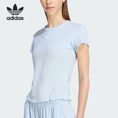 Adidas/阿迪达斯官方正品三叶草女士简约波浪边运动短袖T恤KE1108