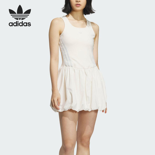 Adidas/阿迪达斯官方正品2025女士简约针织休闲U领连衣裙KE5075