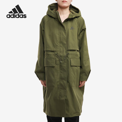 Adidas/阿迪达斯官方正品春季新款女子连帽长款夹克外套 GP0632