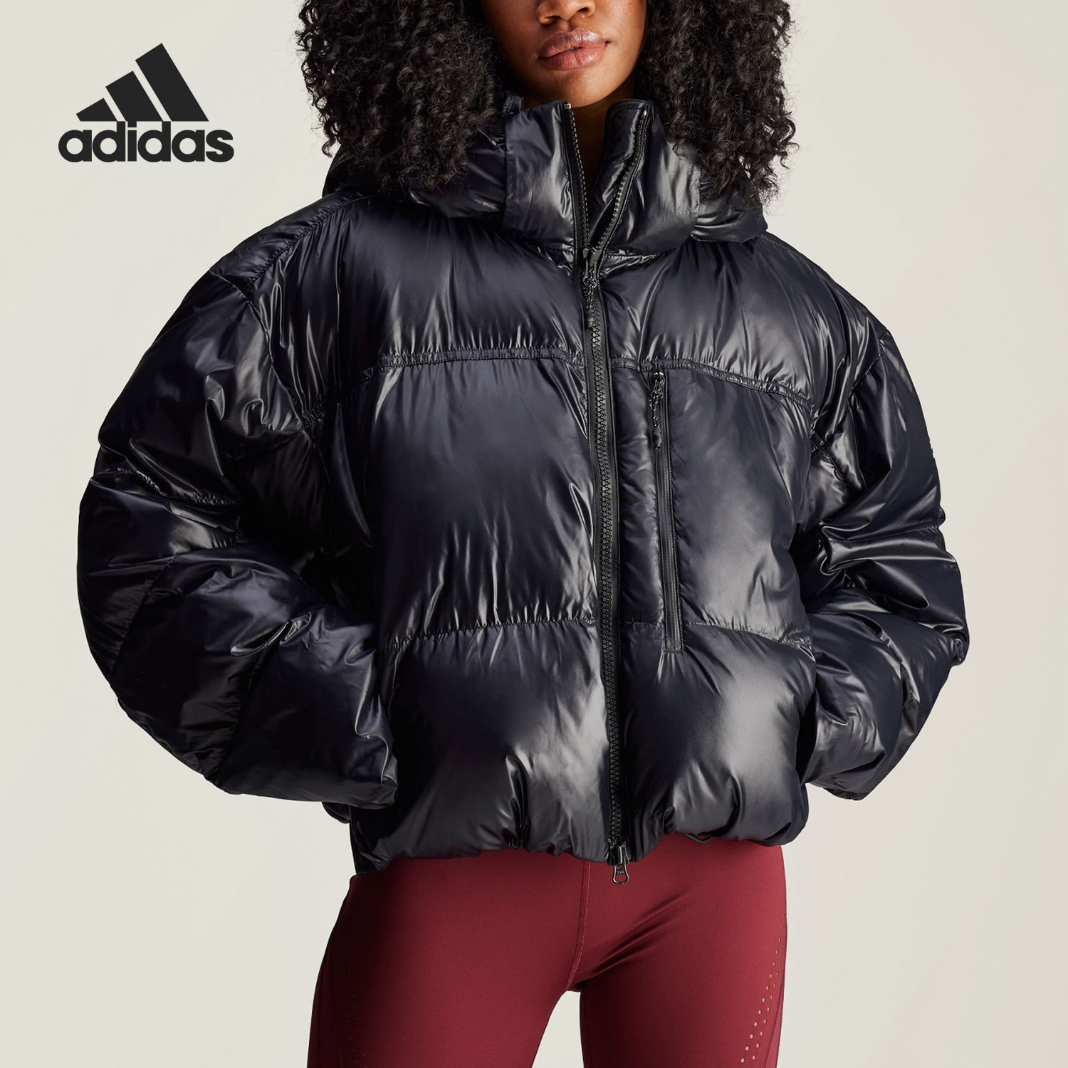 Adidas/阿迪达斯官方正品SMC联名女士防风保暖宽松短款棉服IW9842