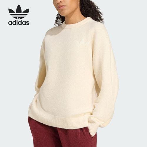 Adidas/阿迪达斯官方正品三叶草女士圆领针织宽松套头衫KF2339