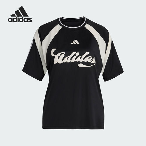 Adidas/阿迪达斯官方正品女士足球风宽松休闲运动短袖T恤JY7623