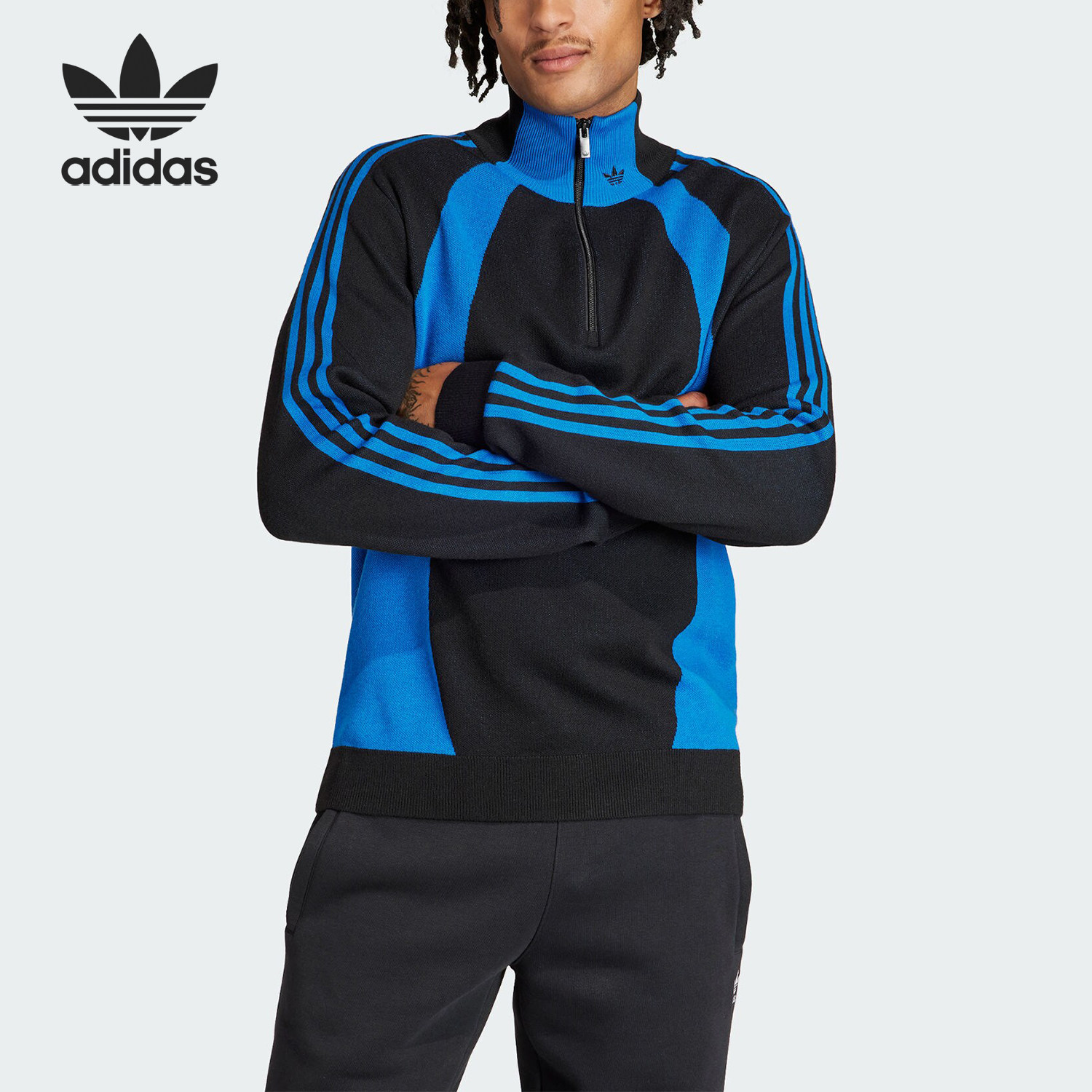 Adidas/阿迪达斯官方正品新款男士复古半拉链运动套头衫IR7127