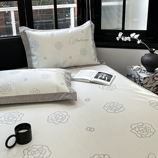 冰丝凉席三件套山茶花印花可水洗床笠款 轻奢风夏季 空调软席18米