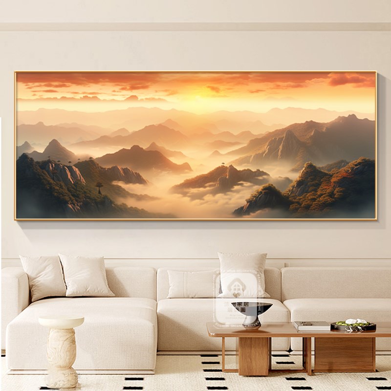 日出东方客厅东墙装饰画有山无水靠山图泰山日出沙发背景墙壁挂画