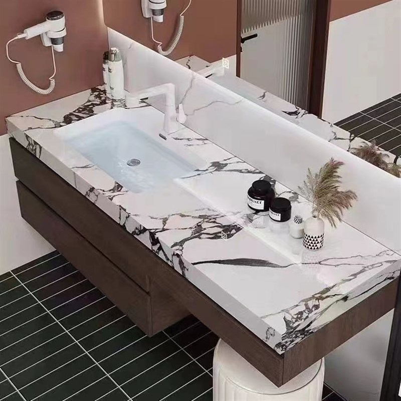 202岩板陶瓷无缝一体浴室柜洗手智能实木卫生间洗脸盆梳妆台