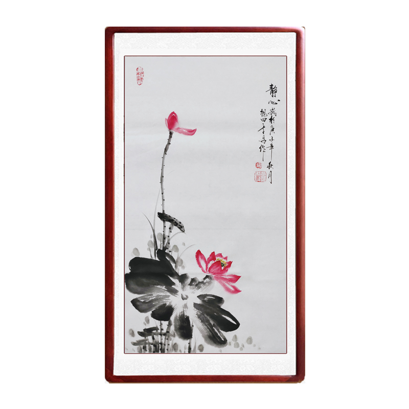 国画荷花卷轴装裱纯手绘真迹客厅装饰画写意花鸟画定制卧室水墨画图片
