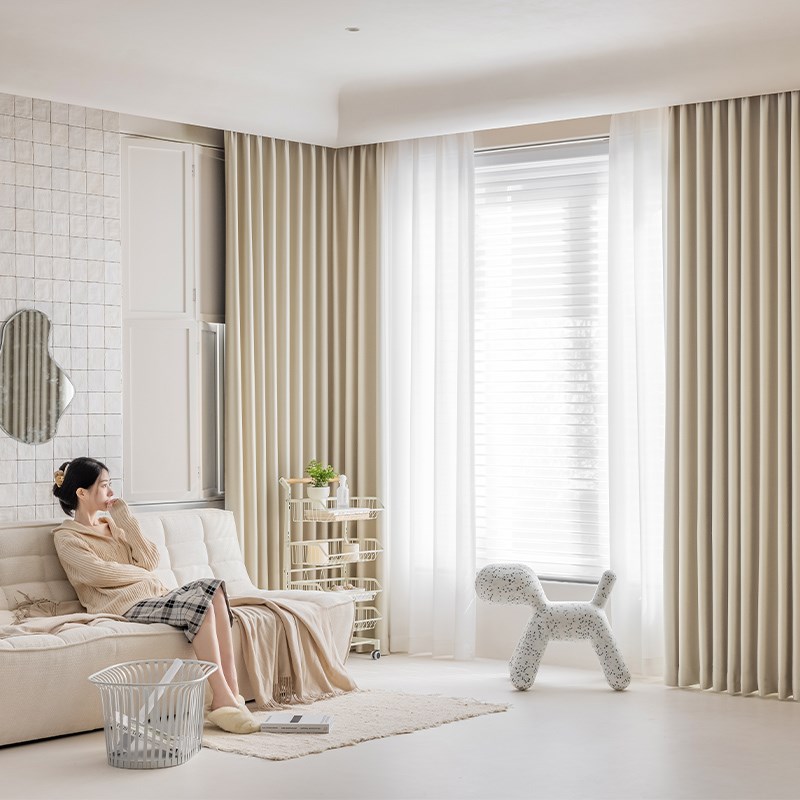 V5O窗帘遮光202新款卧室避光隔热100不透光背面黑色定 制全遮阳